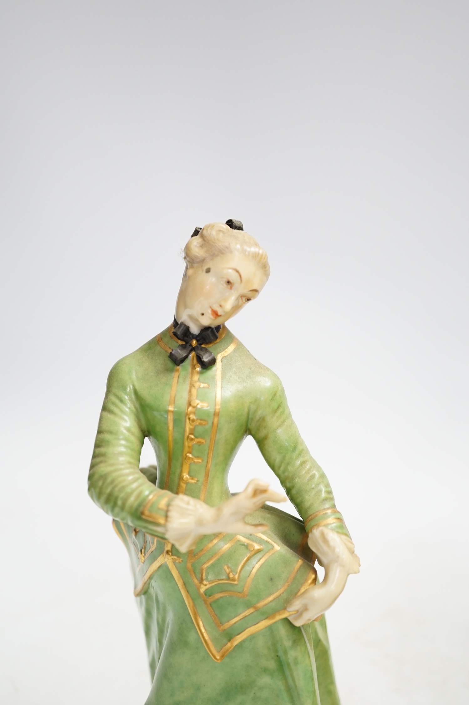 Two Nymphenburg Commedia dell Arte figures, modelled by Bustelli, tallest 21cm high. Condition - loss to bow on her head, very grubby otherwise good condition